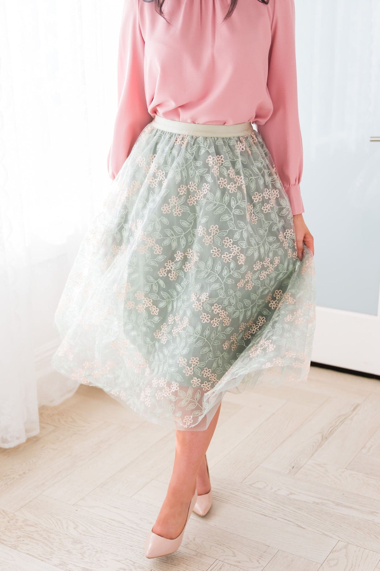 Classic Beauty Modest Embroidered Tulle Skirt