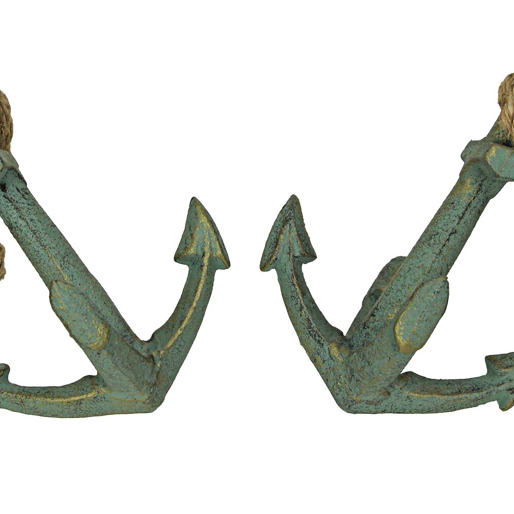 Set Of 2 Cast Iron Ship Anchor Bookends Nautical Home Decor Sculptures   4.75 X 4.5 X 3.25 inches