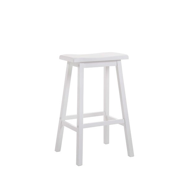 Wooden Bar Height Stools With Saddle Seat， White (Set of 2) - 29 H x 16.14 W x 17.91 L Inches