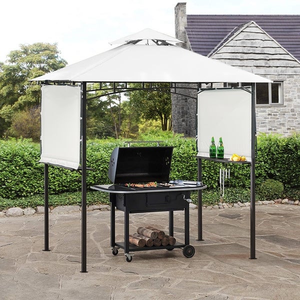 13 x 4.5 Ft Outdoor Grill Gazebo with Bar Counters and Extendable Shades