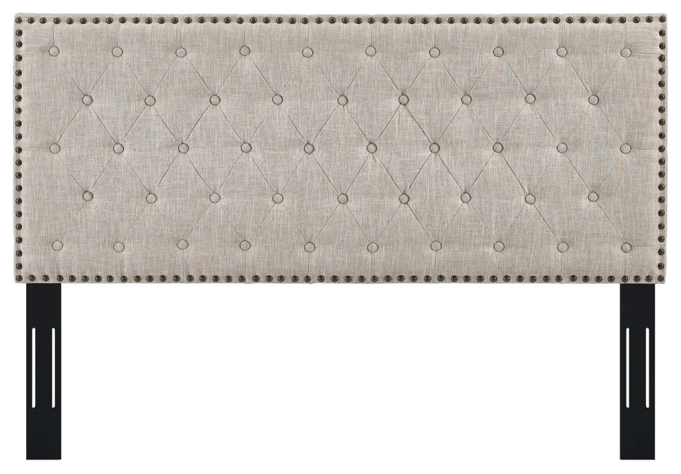 Beige Helena Tufted Twin Upholstered Linen Fabric Headboard   Transitional   Headboards   by Uber Bazaar  Houzz