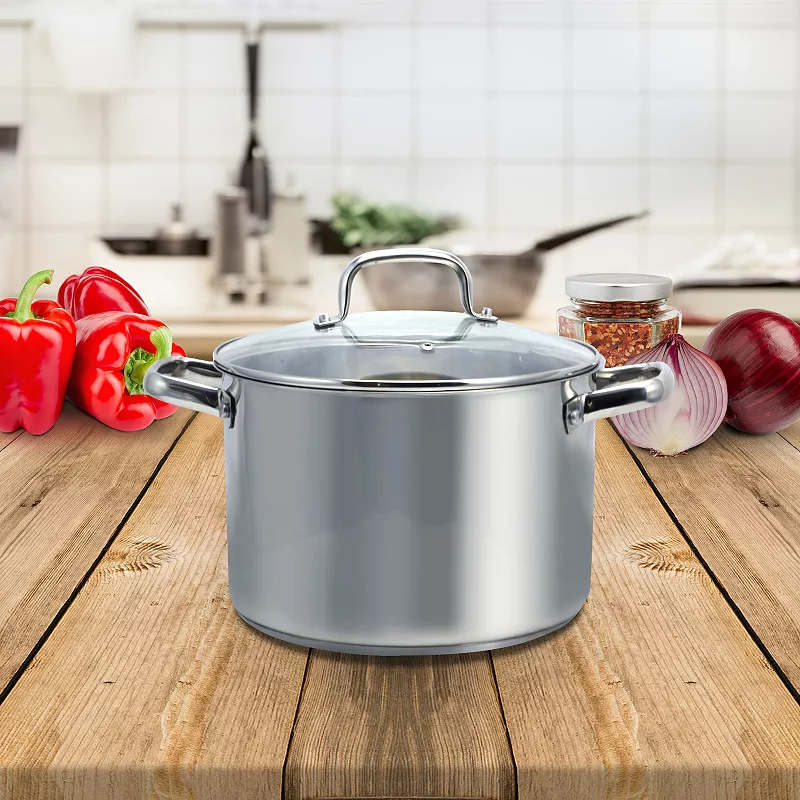 Oster Cocina Adenmore 8 Quart Stainless Steel Stock Pot with Tempered Glass Lid