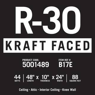 Knauf Insulation R-30 EcoBatt Kraft Faced Fiberglass Insulation Batt 10 in. x 24 in. x 48 in. (8-Bags) 690987