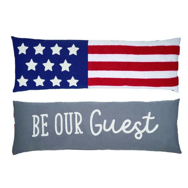 Embroidered Reversible Patriotic American Flag Lumbar Pillow