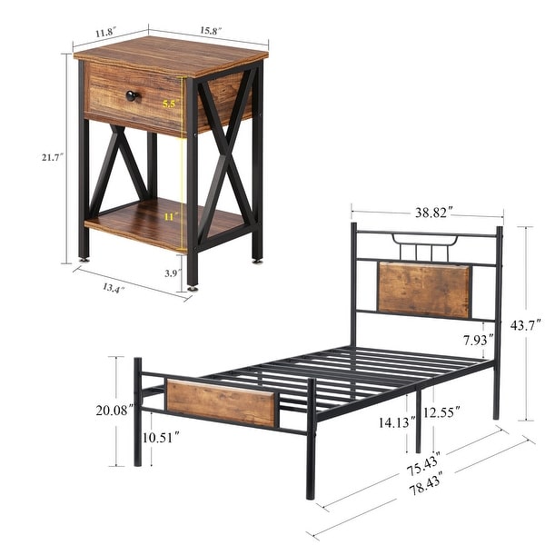 Taomika Mid Century 3-Pieces Bed and Nightstands Sets - - 34810956