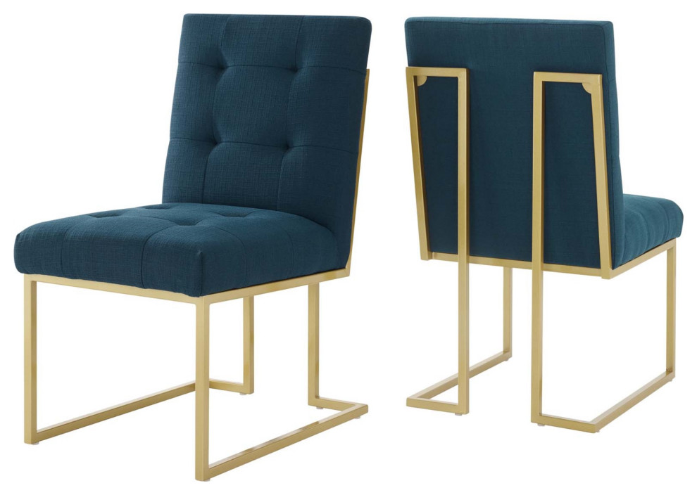 Gold Stainless Steel Upholstered Fabric Dining Accent Chair Set of 2 Gold Azure   Contemporary   Dining Chairs   by Kolibri Decor  Houzz