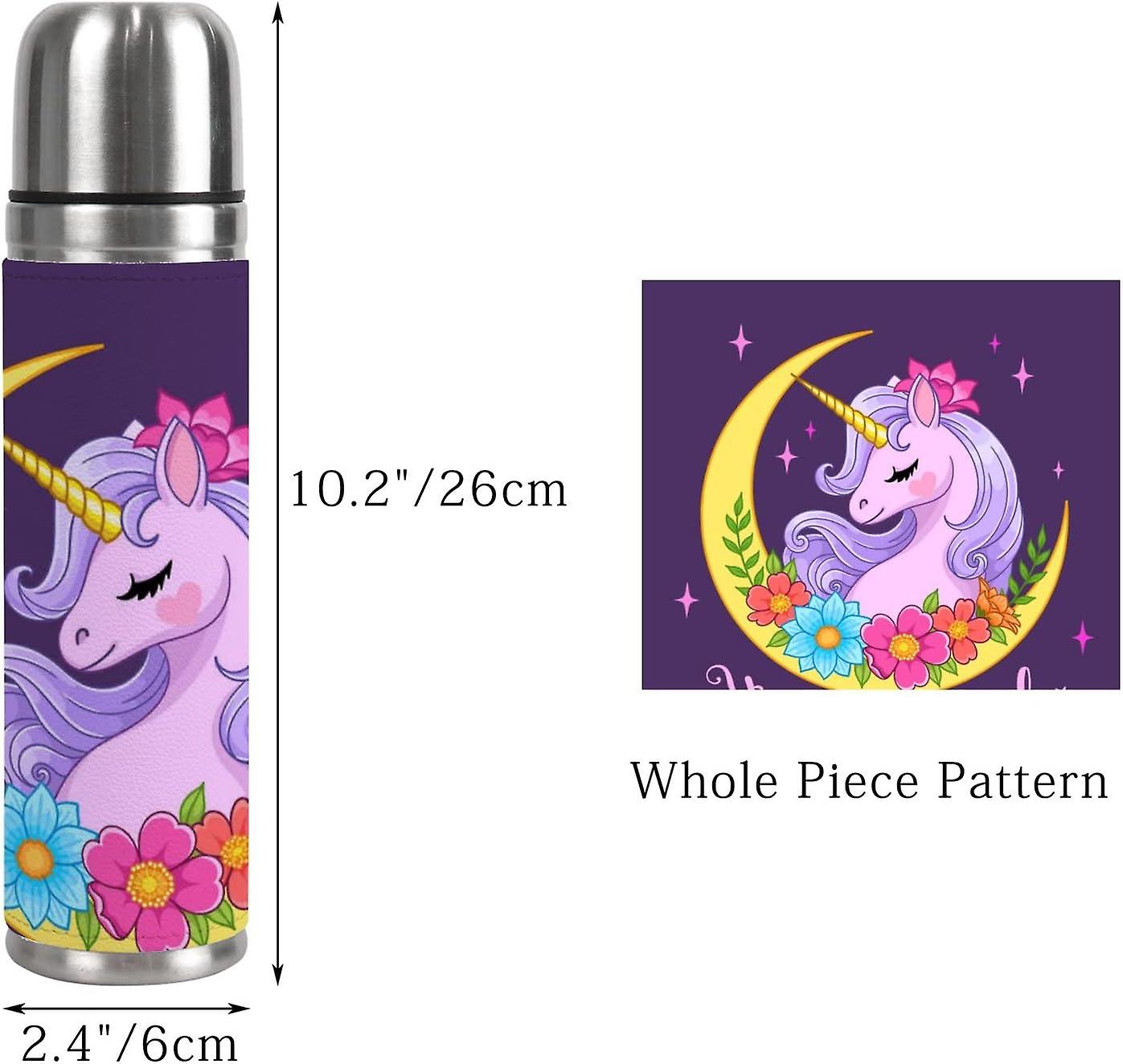 Insulated Mug Stainless Steel Water Bottle Crescent Moon With Unicorn Head And Flowers Vacuum Cup Travel Mug