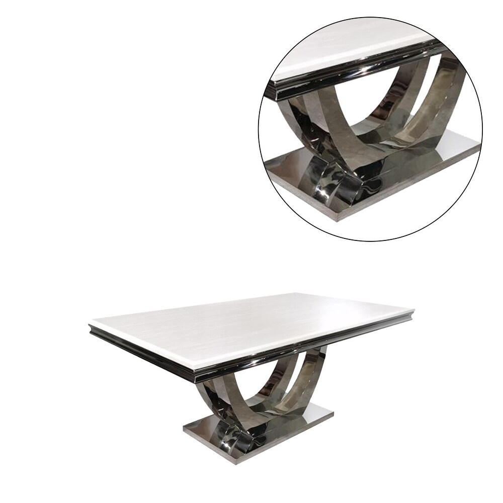 Rectangle Faux Marble Top Dining Table in White and Chrome