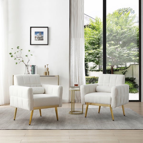 Teddy Fabric Accent Chair Modern Side Armchair with Gold Legs Sofa Chairs Reading Chair for Living Room Bedroom Waiting Room