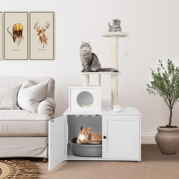 Costway Cat Tree with Litter Box Enclosure with Ca...