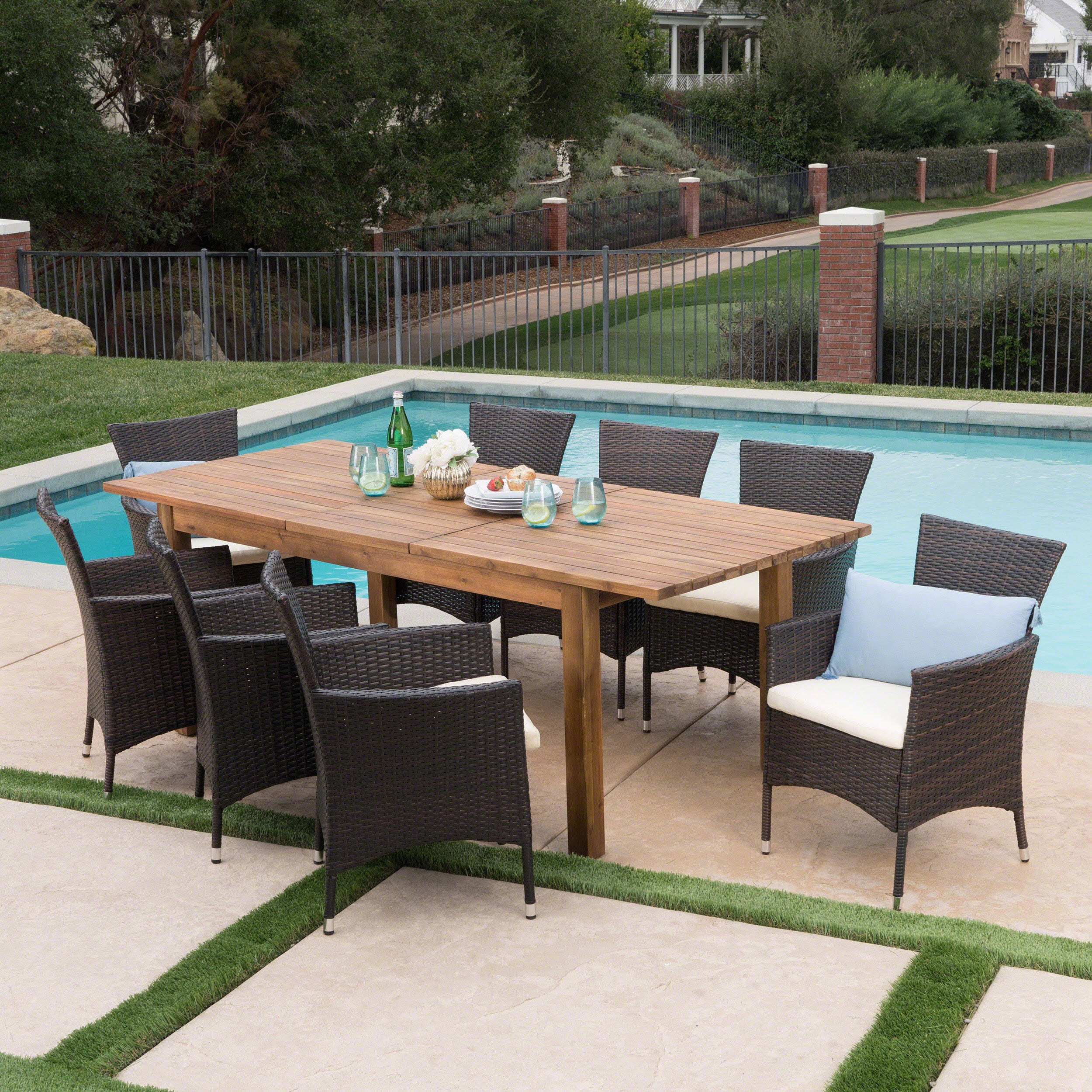 Lorelei Outdoor 9 Piece Wicker Dining Set with Expandable Dining Table