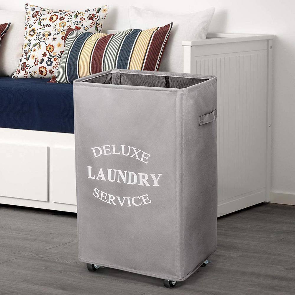 90L Fabric Laundry Basket Hamper with Wheels Light Gray hamper-150