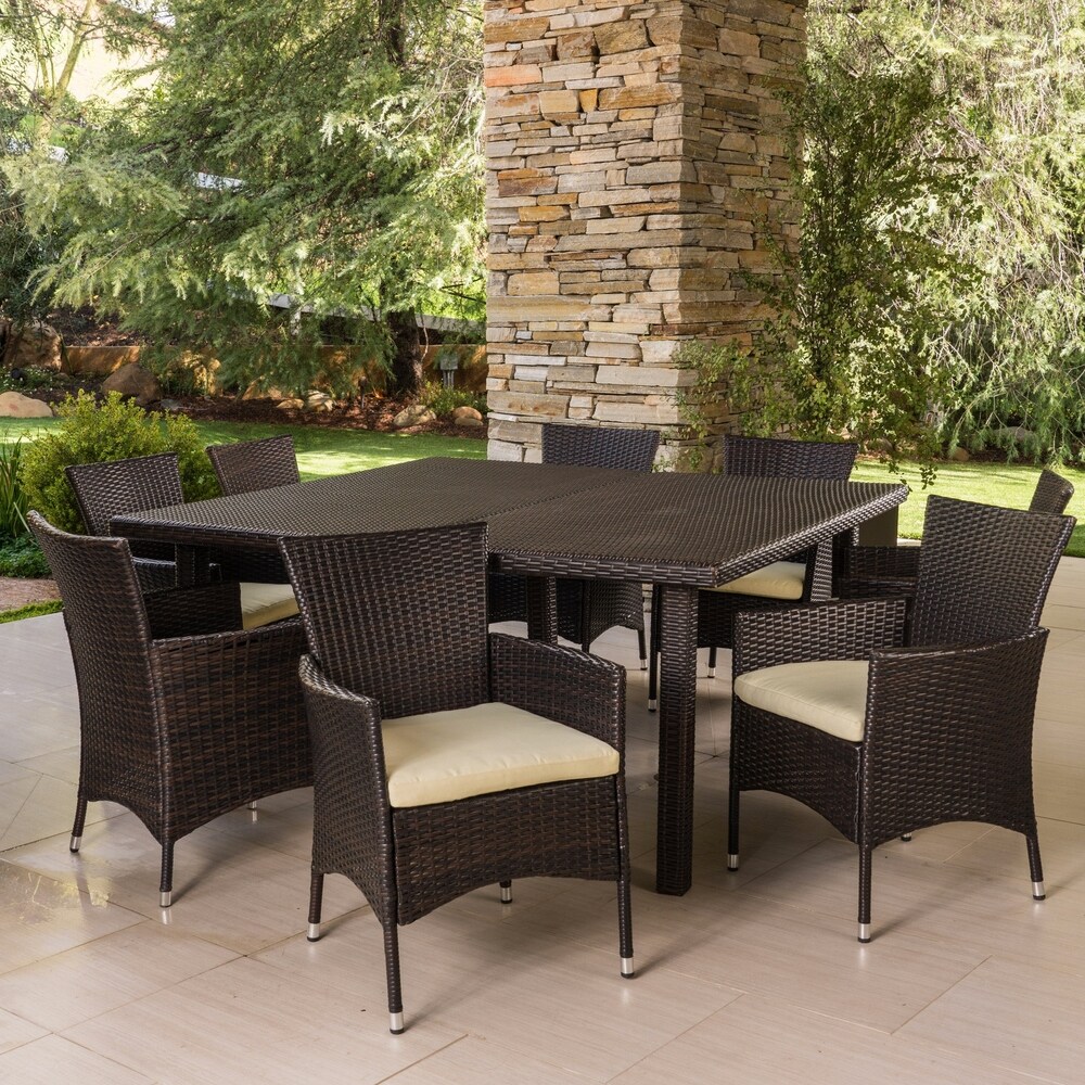 Aristo Outdoor 9 piece Square Wicker Dining Set with Cushions by Christopher Knight Home