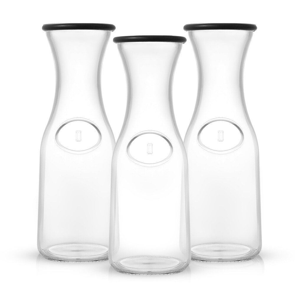 Hali Glass Carafe Bottle Pitcher with 6 Lids   35 oz   Set of 3   3.5\