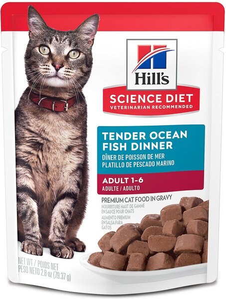 Hill's Science Diet Adult Tender Ocean Fish Recipe Cat Food， 2.8-oz pouch， case of 24