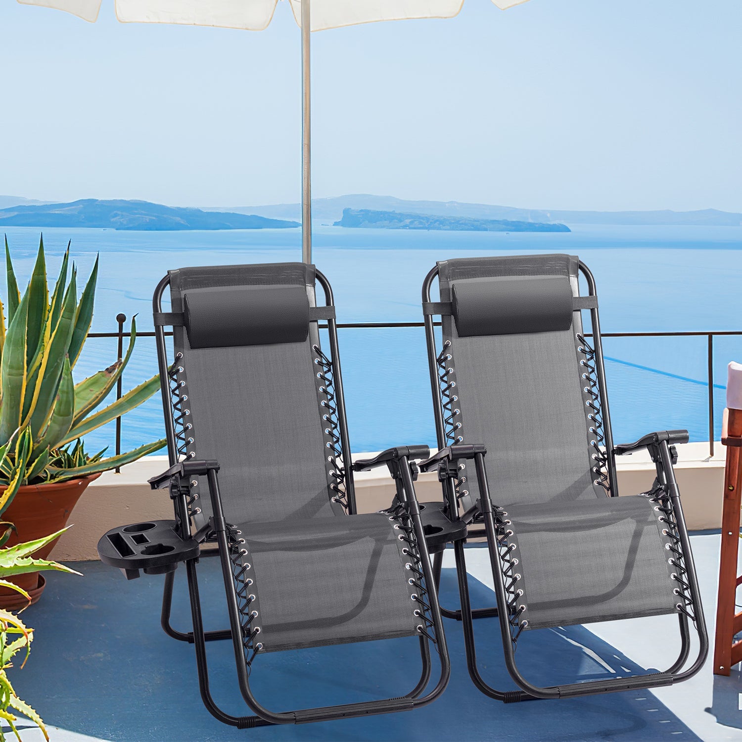 Vineego Zero Gravity Chair Camp Reclining Lounge Chairs Outdoor Lounge Patio Chair with Adjustable Pillow 2 Pack ( Gray)