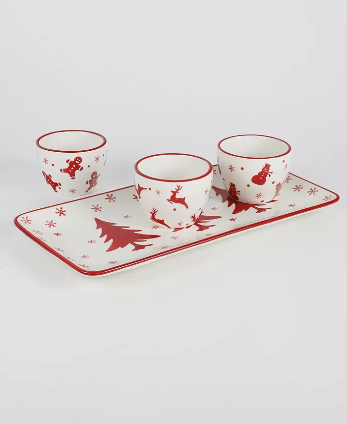 Euro Ceramica Winterfest 4 Piece Holiday Entertainment Serving Set