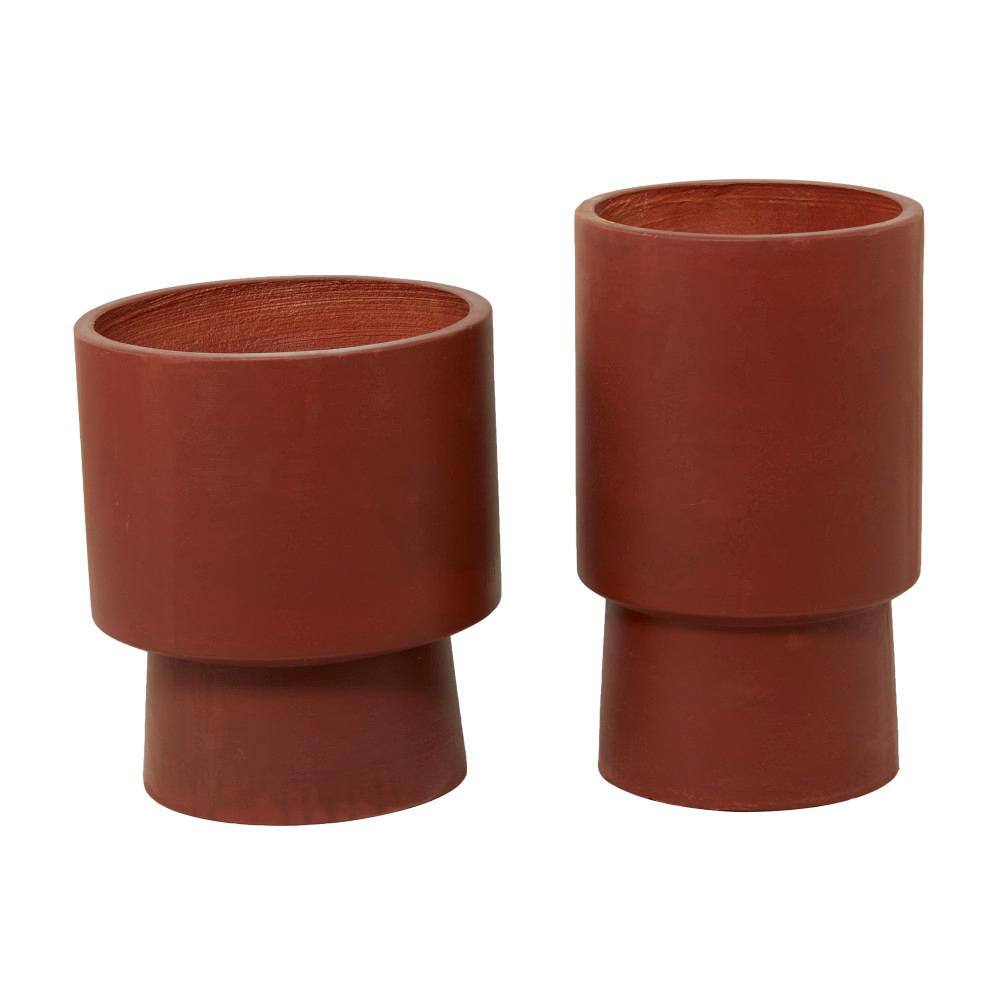 Litton Lane 17 in. and 14 in. Medium Red Magnesium Oxide Planter (2- Pack) 042648