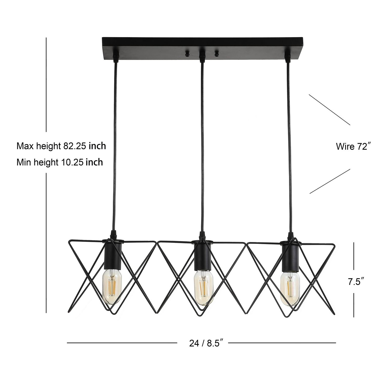 SAFAVIEH Pernille 3 Light 24 Inch Pendant | Black |