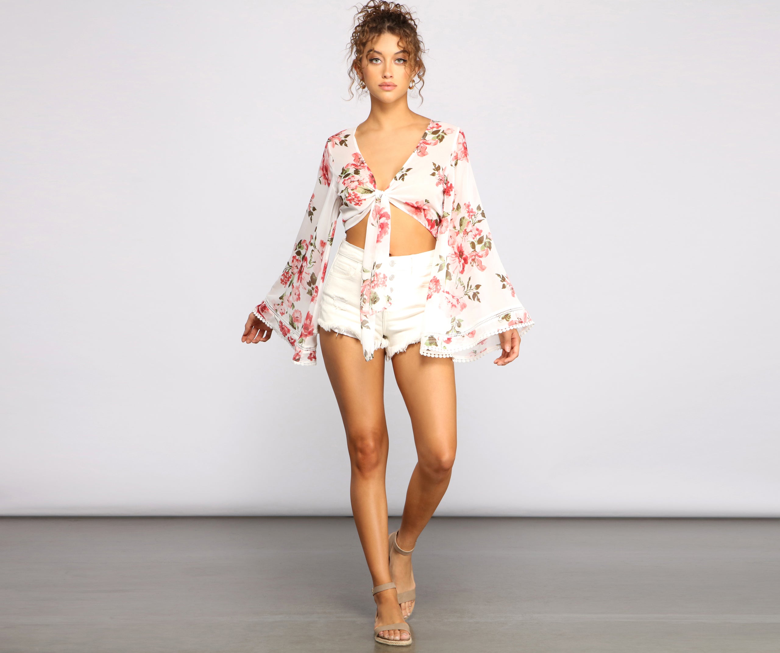 Sweet And Flirty Floral Tie-Front Top