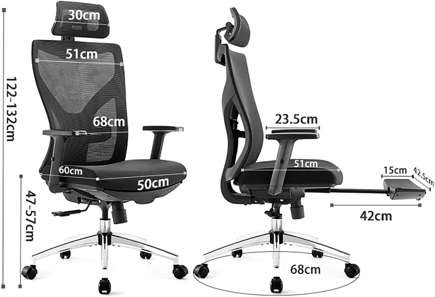 Ergonomic Office Chair， High Back Desk Chair with Adjustable Lumbar Support and Thick Seat Cushion， 135°Reclining and Rocking Mesh Computer Chair with Footrest， Adjustable Headrest， Armrest (Black)