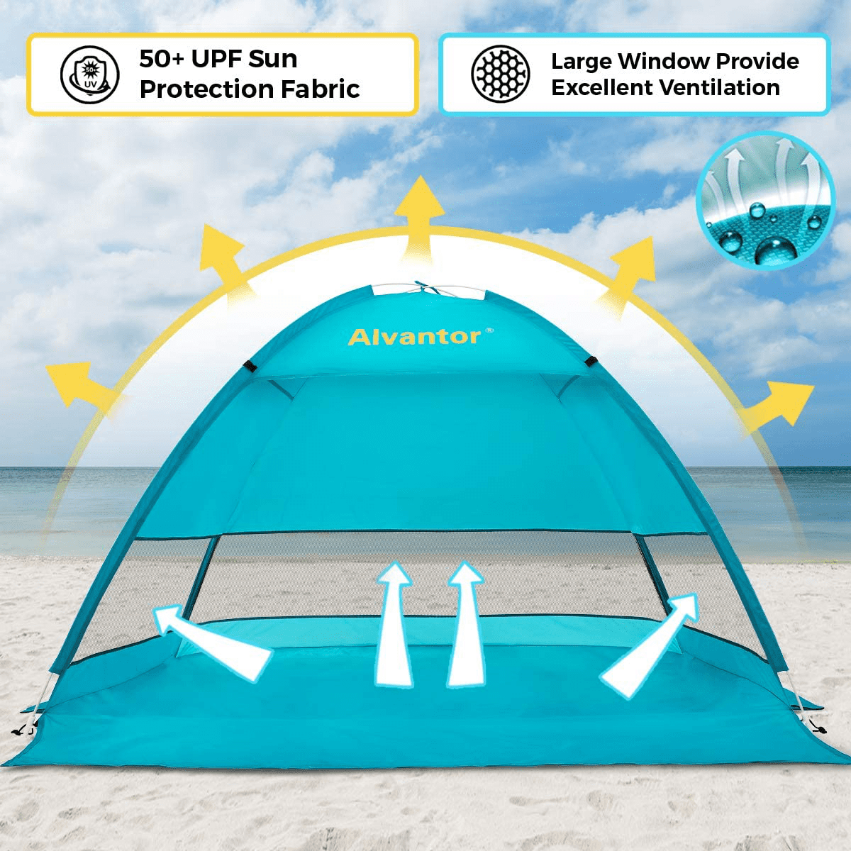 Alvantor Beach Tent Coolhut Plus Beach Umbrella Outdoor Sun Shelter Cabana Automatic Instant Pop-Up UPF 50+ Sun Shade Portable Camping Canopy Easy Set Up Light Weight Windproof