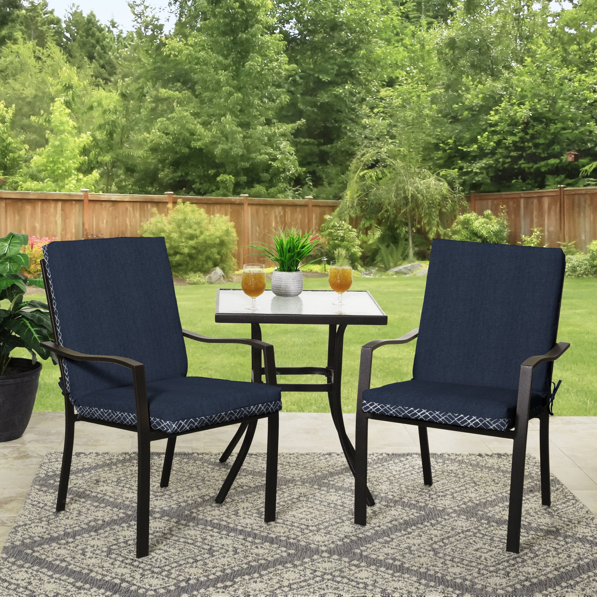 Mainstays 43"L x 20"W Blue Geo Rectangle Outdoor Chair Cushion 1 Piece