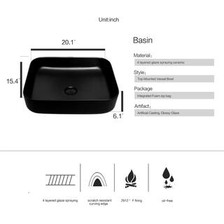 Puluomis Black Ceramic Rectangular Vessel Sink with Unique Full Black Design with Black Faucet Pop up Drain Set US-BG1008