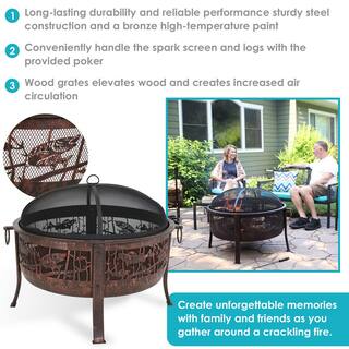 Sunnydaze Decor 30 in. x 25 in. Steel Northwoods Fishing Wood Burning Fire Pit with Spark Screen KF-NFFP31