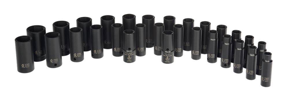 29 pc. 1/2 In. Dr. SAE and Metric Double Deep Impact Socket Set ;