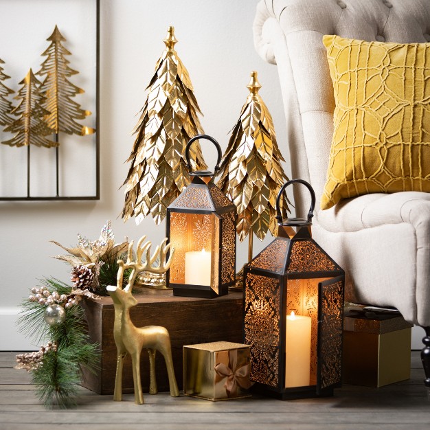 Metal Gold Leaf Tree Gold 20 5 quot h Metal Set Of 2