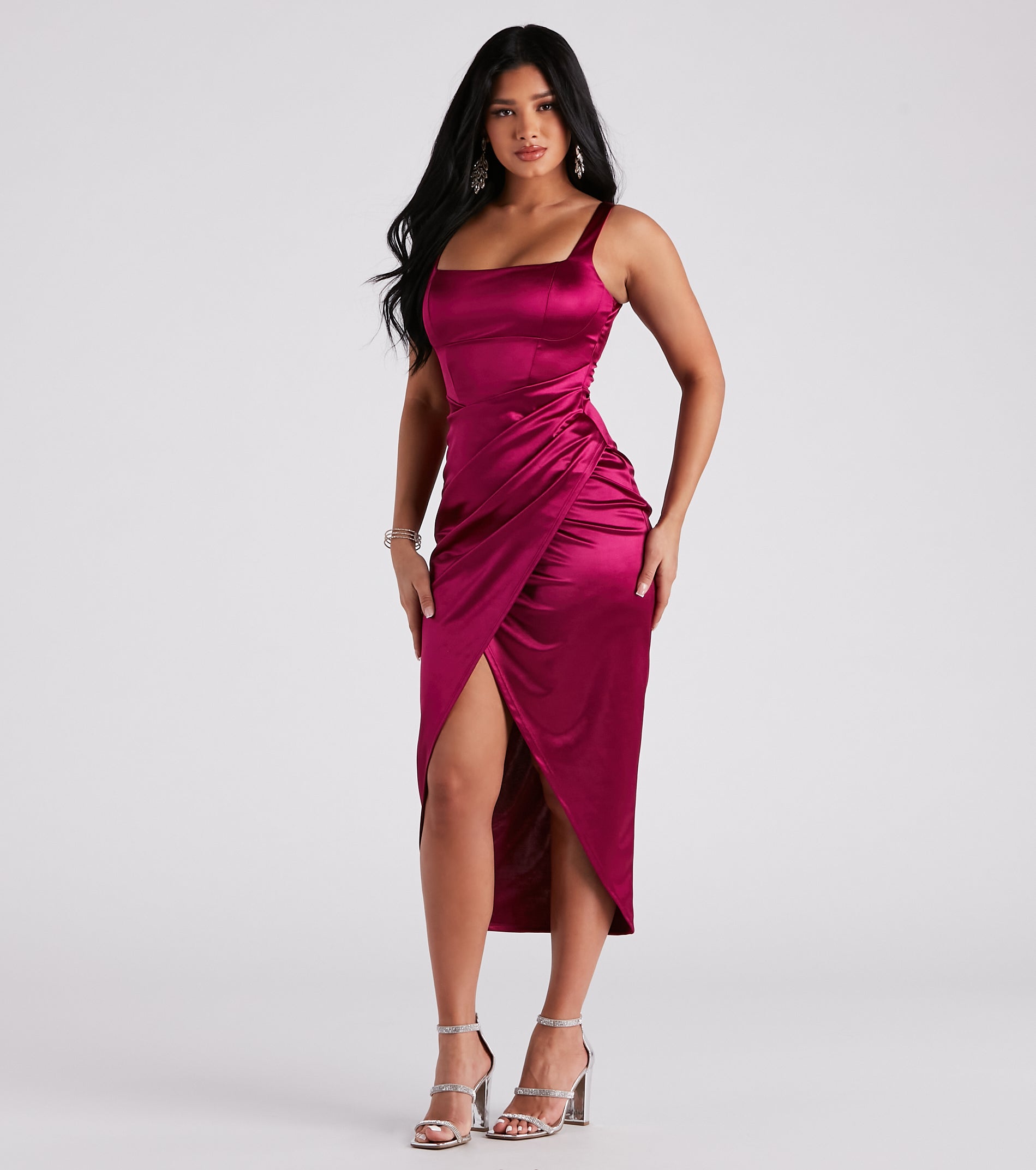 Samantha Formal Satin Midi Dress