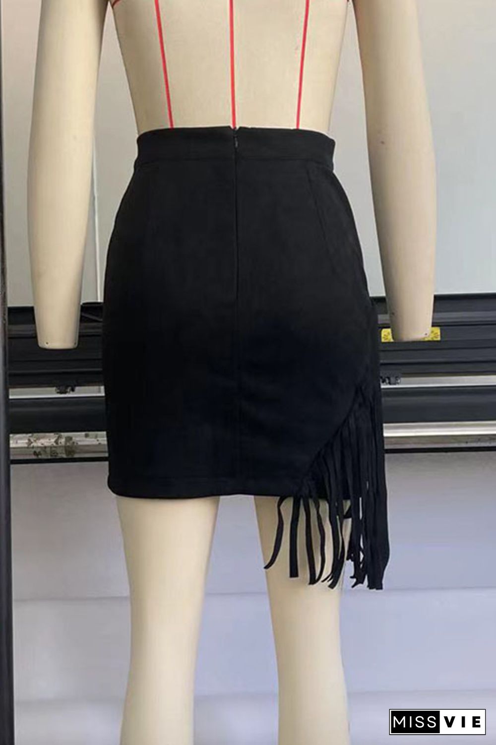 Suede Leather Tassel Patchwork Skirts