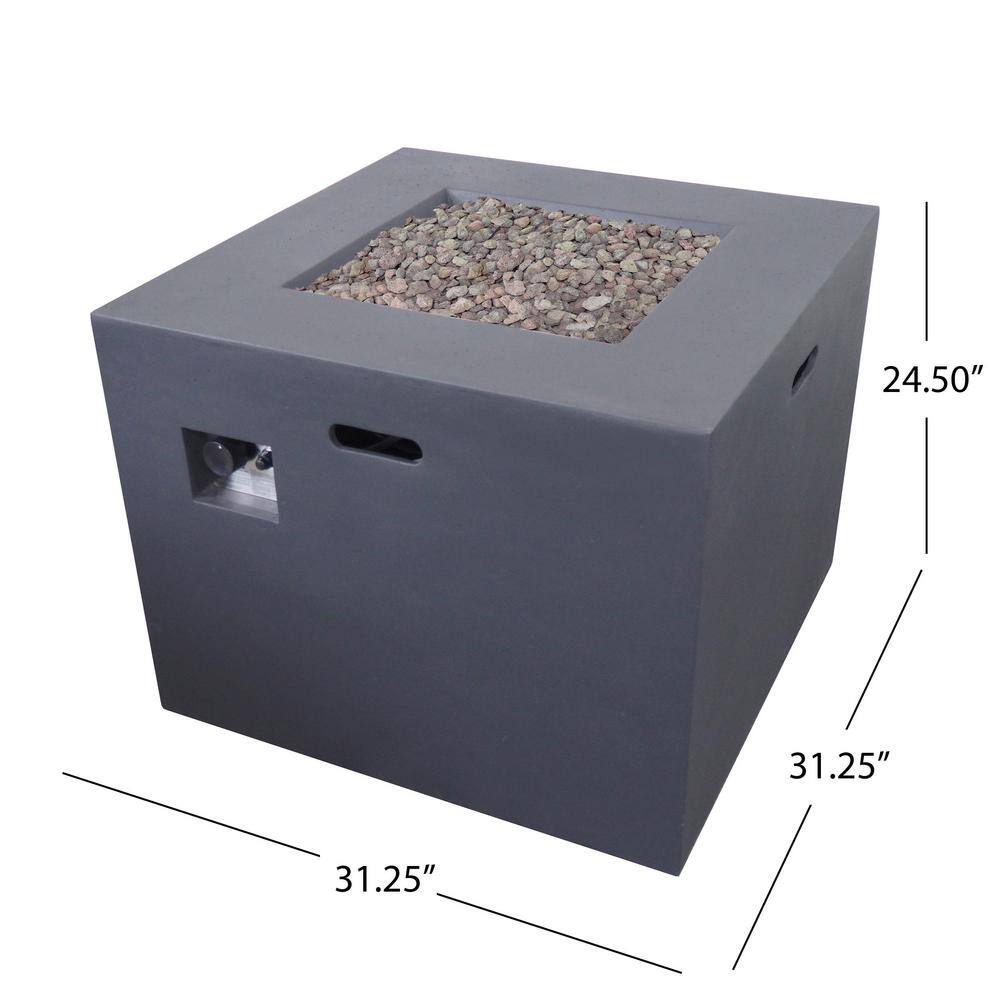 Noble House Zachary 31 in. x 24.5 in. Square Concrete Propane Fire Pit in Dark Gray 42610