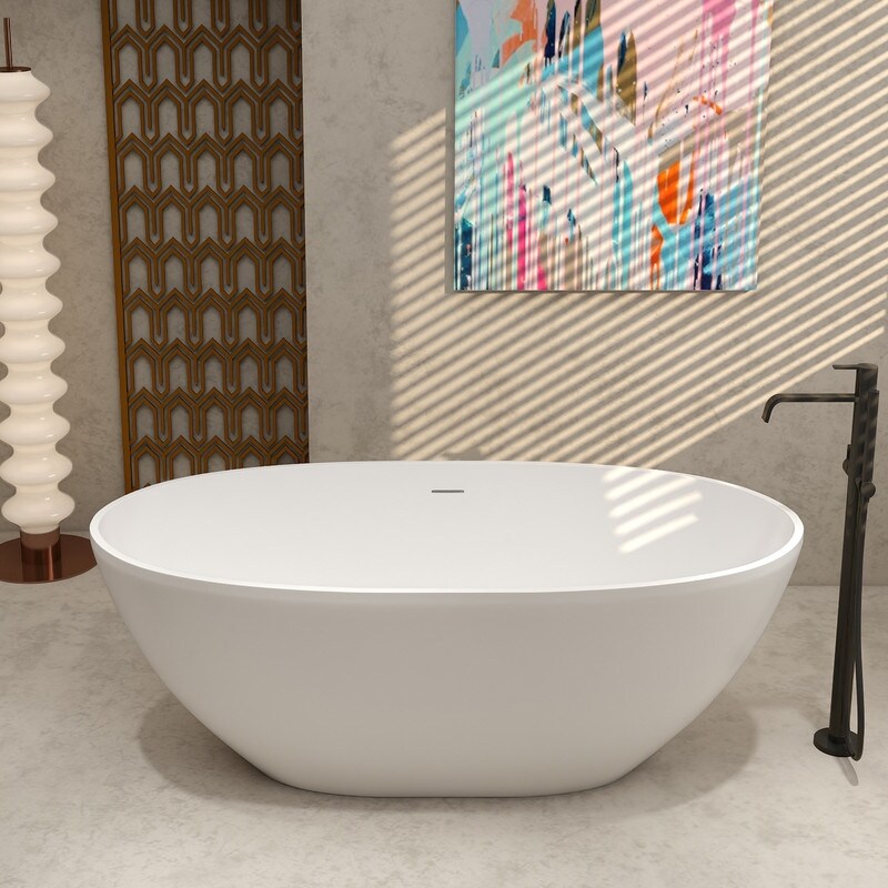 Alvana 61'' x 29.5'' Freestanding Soaking Solid Surface Bathtub