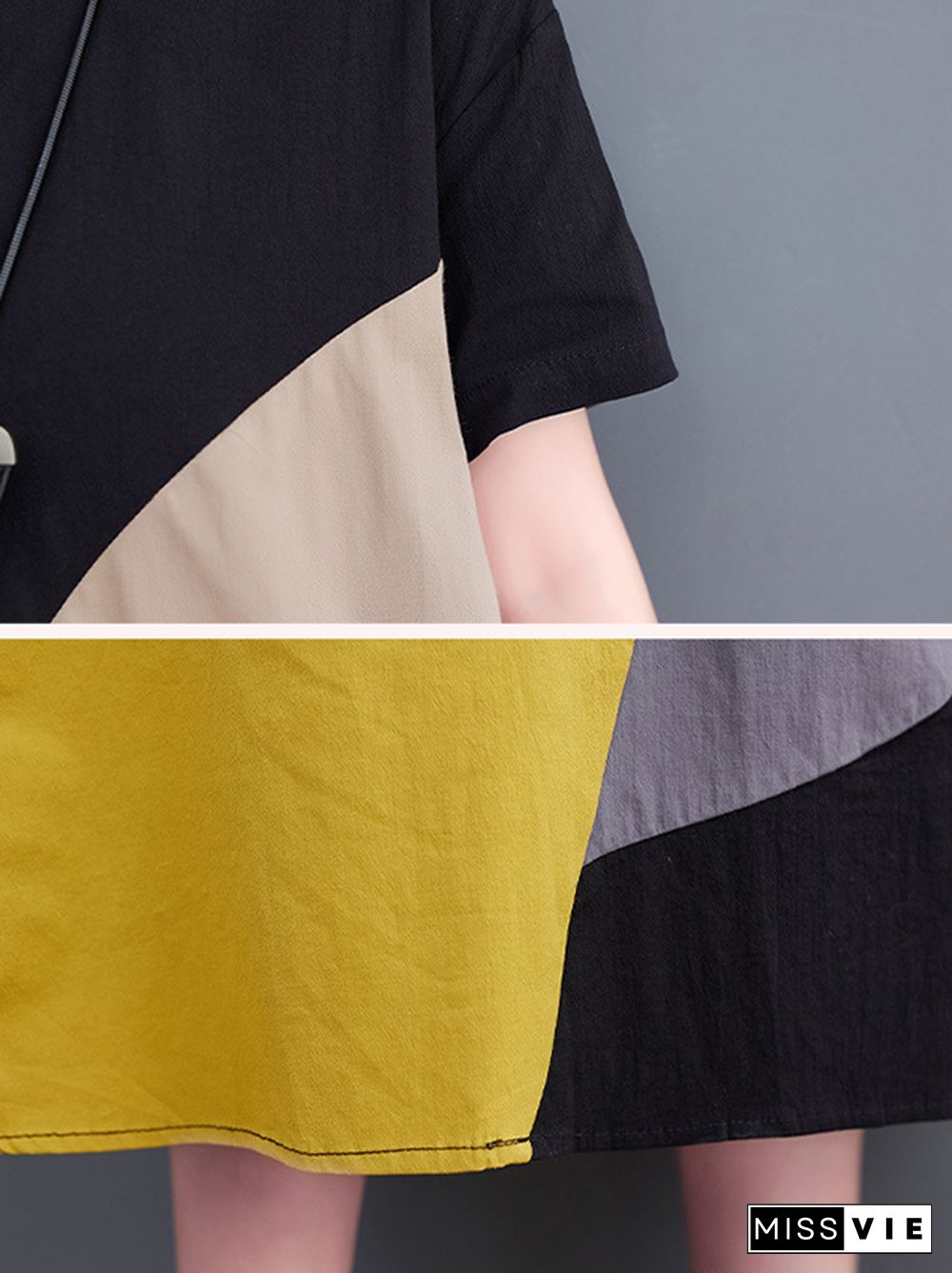 Loose Oversize Color-Block Contrast Color Split-Joint Lapel Midi Dresses Shirt Dress