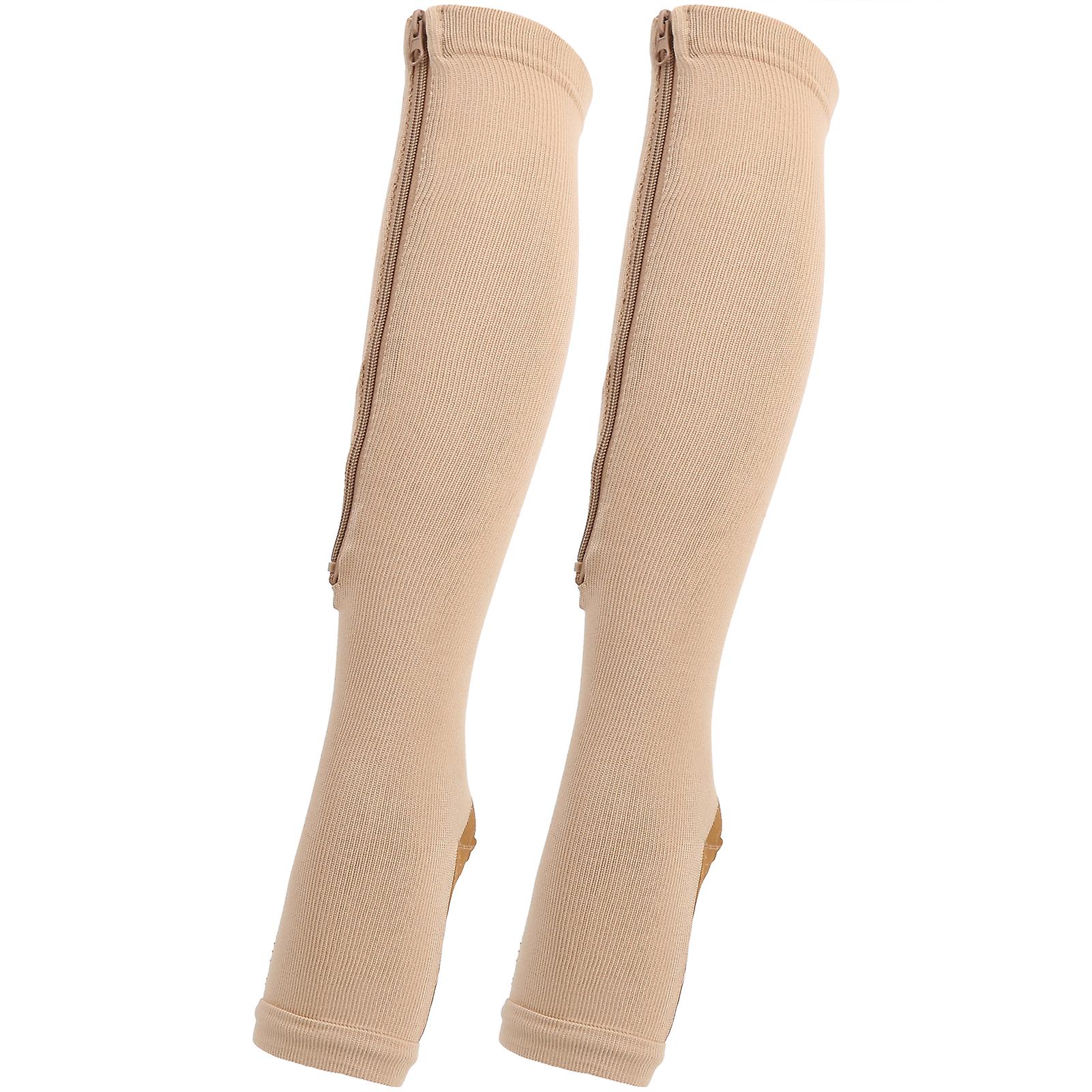 1pair Zipper Midcalf Length Sock Compression Stockings Slim Leggings Stretch Socks Open Toezipper Socks(skin Color+bronze Bottom) S/m