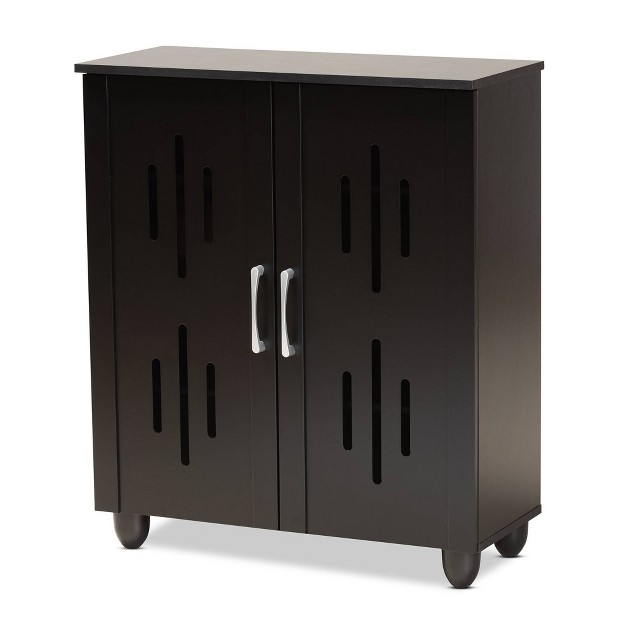 Renley Espresso Wood 2 Door Shoe Storage Cabinet Brown Baxton Studio