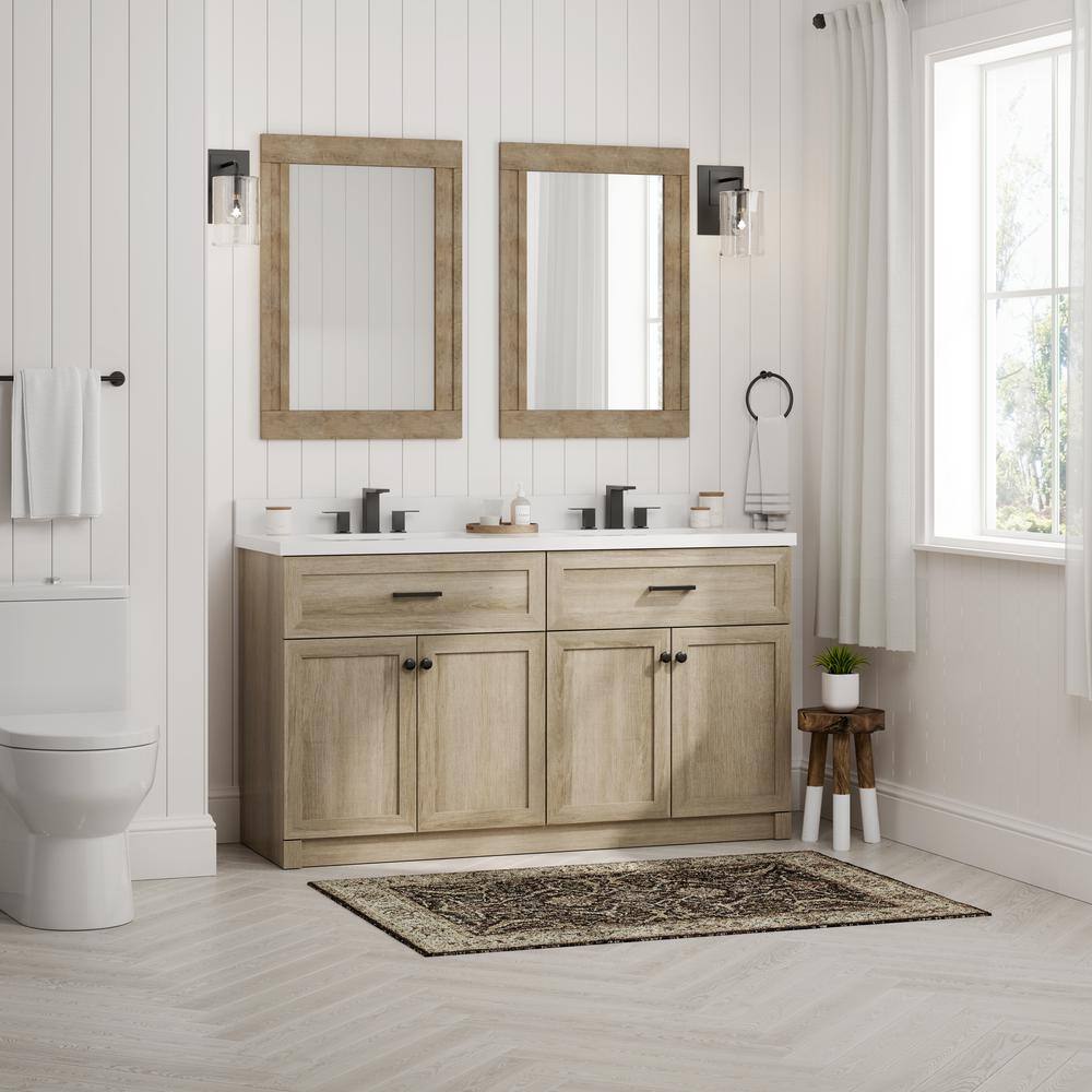 Home Decorators Collection 60 in. W x 34.5 in. H x 20 in. D Bath Vanity in Light Oak with White Engineered Stone Top HDTC60VW