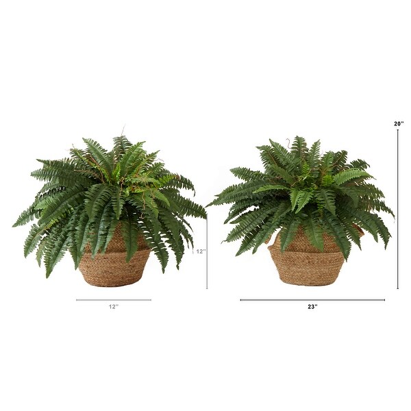 23 Artificial Boston Fern Plant with Handmade Jute and Cotton Basket DIY KIT