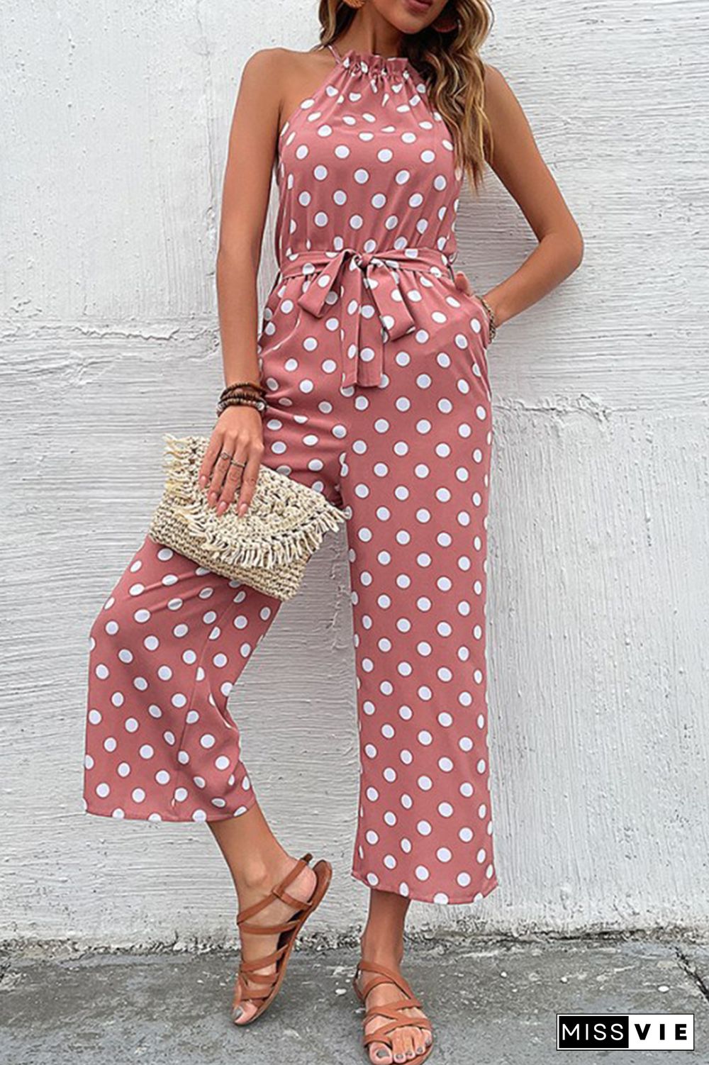 Polka Dot Long Pants Loose Jumpsuit Wholesale