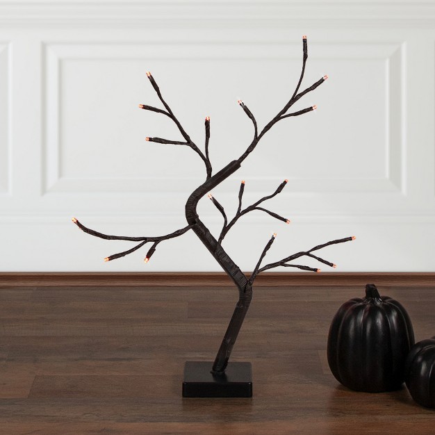 Led Lighted Black Halloween Twig Tree Orange Lights