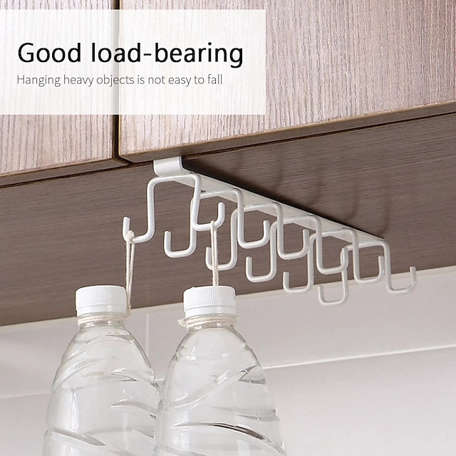 Kitchen Double-row Hook Hanging Cup Holder Household Punch-free Wall Cabinet Hook Spatula Rack Cup Storage Wrought Iron Hook