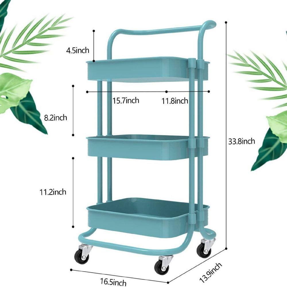 Siavonce 3-Tier Rolling Steel Storage Bin Utility Kitchen Cart with Wheels in blue Bath Cart and Organizer Cart DB-ZX-D0102H74N9T