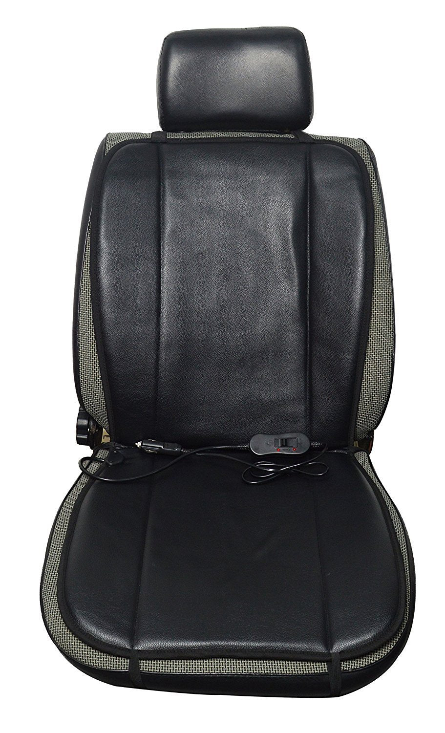 12V Dual Temperature Reversible Heated Seat Cushion， Black Beige / Tan