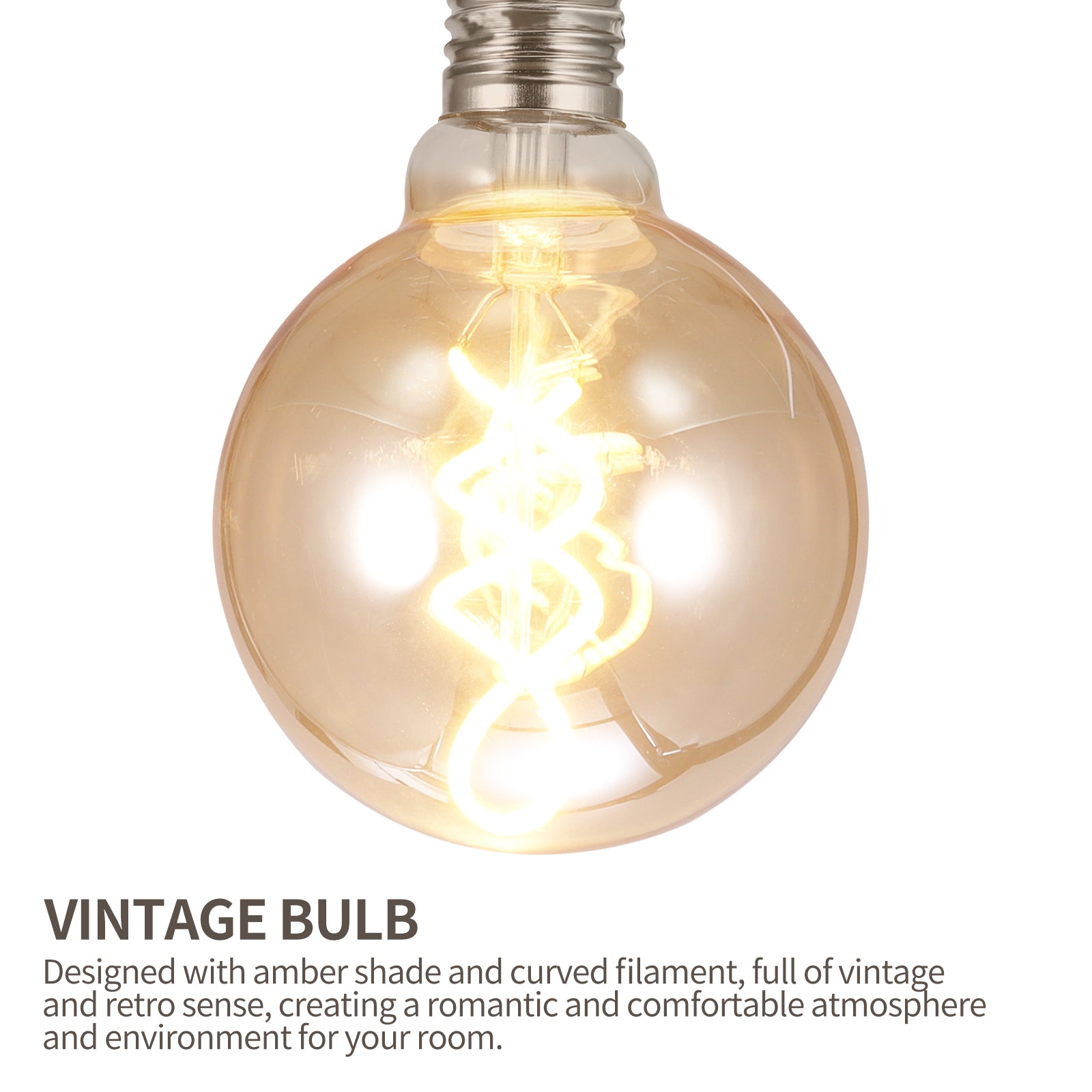 G95 Bulb 3W 2200K Vintage Bulb with E27 Screw Warm White Lighting Curved ment Amber Glass Shade for Bedroom Living Room Cafe