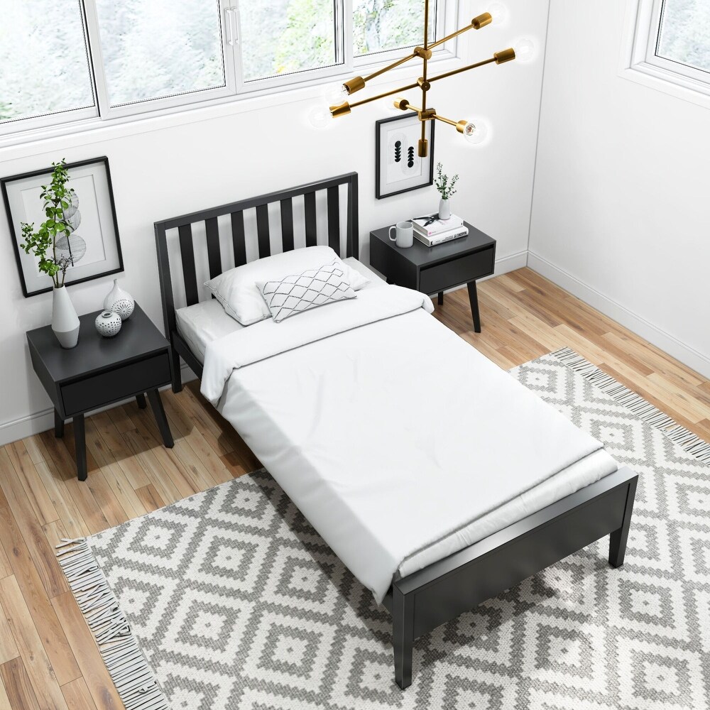 Plank and Beam Scandinavian Twin Size Bed with Slatted Headboard