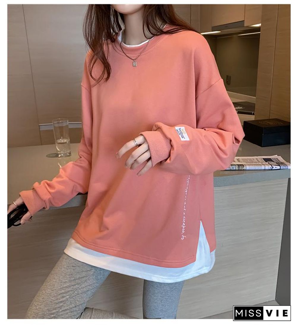 Korean Style O Neck Long Sleeve Women Sweatshirts Casual Solid Color Oversized Hoodies Female Clothing Letter Harajuku Pullover