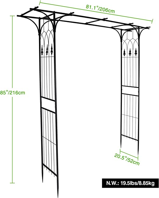 REDCAMP Garden Arch 85" x 81" Flowers Climbing Plants Trellis Rectangle Metal Wedding Party Archway