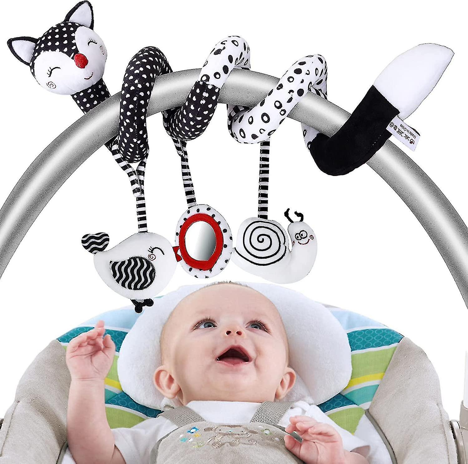 Spiral Hanging Stroller Baby Toys : Newborn Hanging Spiral Activity Black And White Dangling High Contrast Toy Musical Wrap Sensory Babies Infant Toys